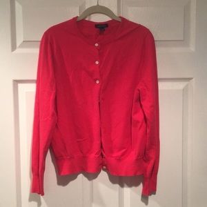 Lands’ End bright pink cardigan